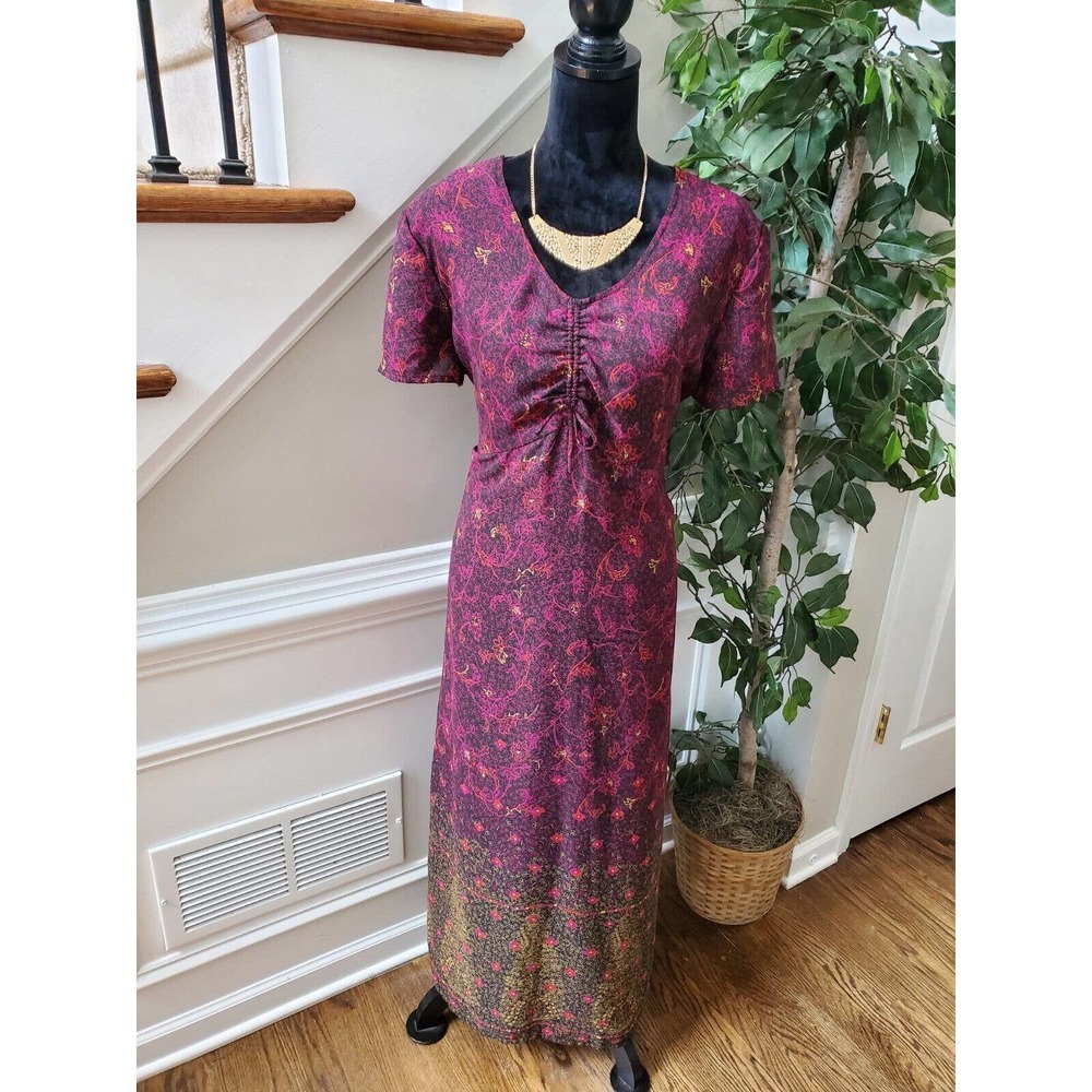 Emma & James Women Purple Polyester V-Neck Short Sleeve Long Maxi Dress Size 18